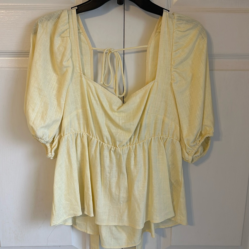 Yellow Puff Sleeve Revolve Blouse